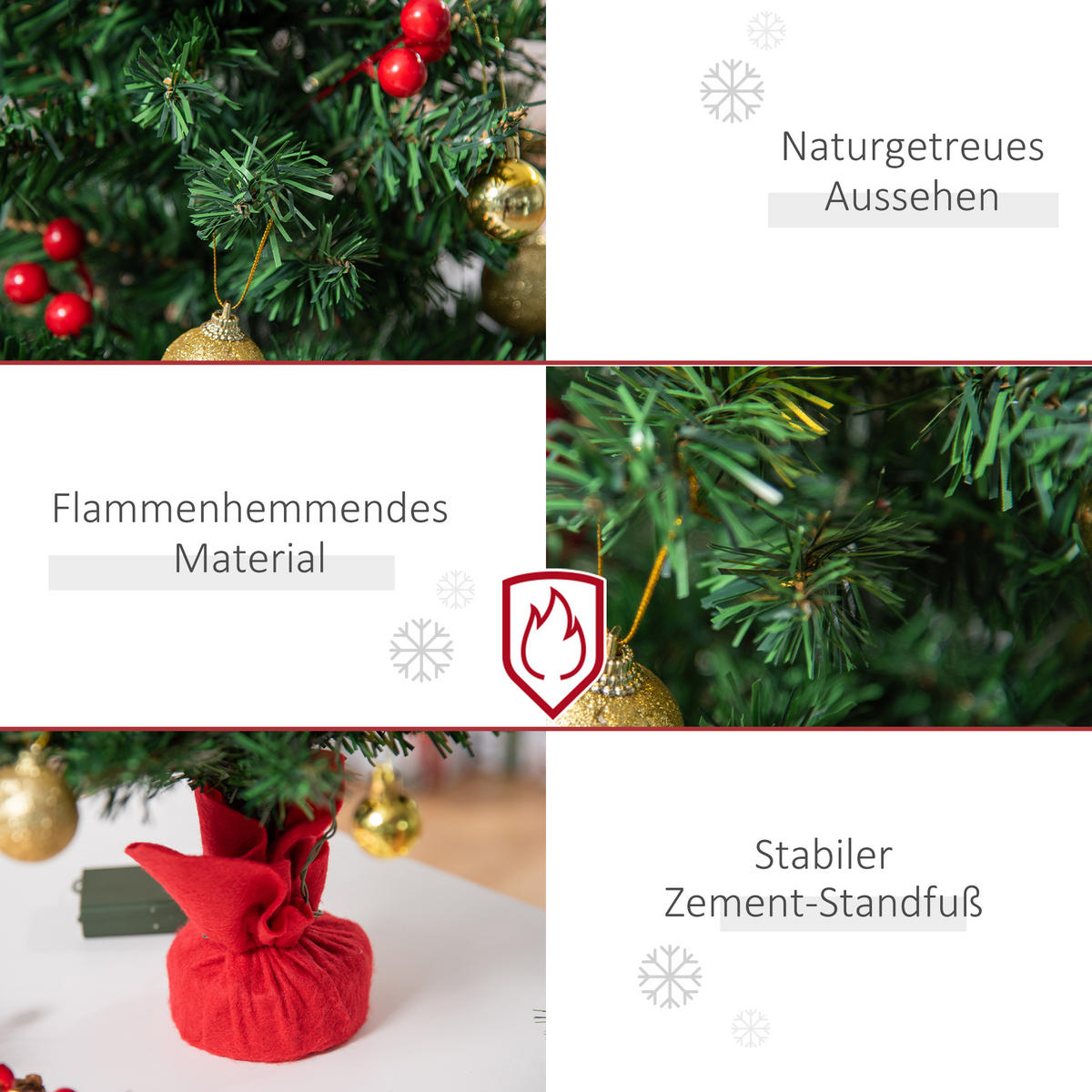 WEIHNACHTSBAUM mit Stechpalmenbeeren, Kugeln und LED-Lichtern Christbaum Grün - Grün, Kunststoff (60cm) - HOMCOM