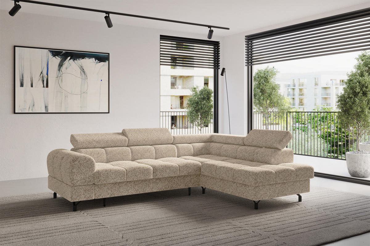 ECKSOFA mit Schlaffunktion Ottomane Rechts LUMA-L 272x203x70 Braun Velours - Schwarz/Braun, Holzwerkstoff/Kunststoff (203/272cm) - ALTDECOR