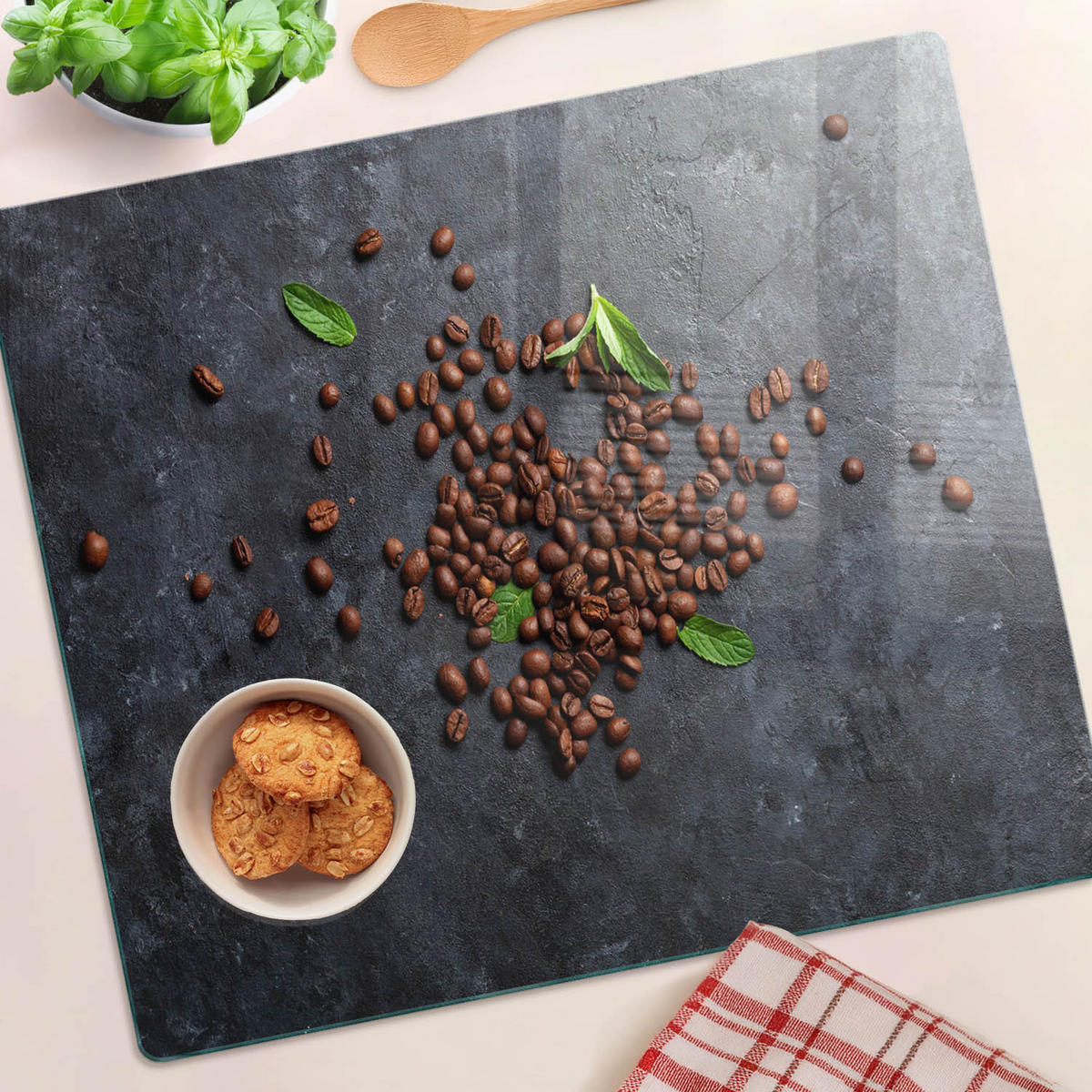 GLASPLATTE 60x52 cm Kaffeebohnen - Braun, Glas (60/0.4/52cm) - TULUP