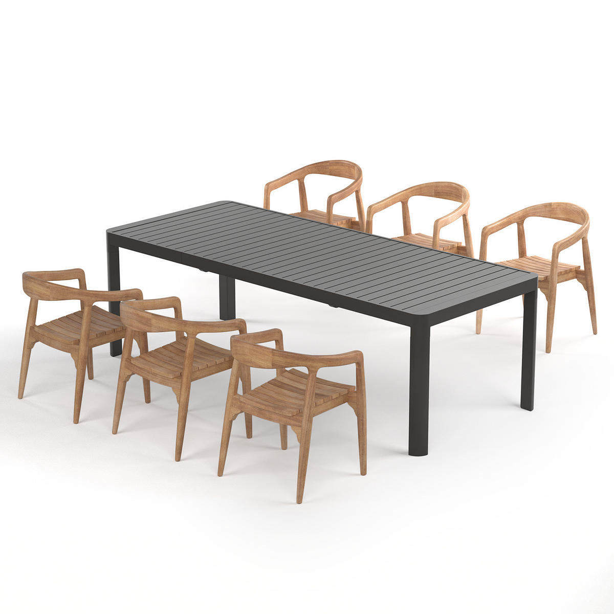 GARTENESSGRUPPE - 7-teilig - Teak massiv / Aluminium - Braun / Anthrazit - Anthrazit, Holz/Metall - home24