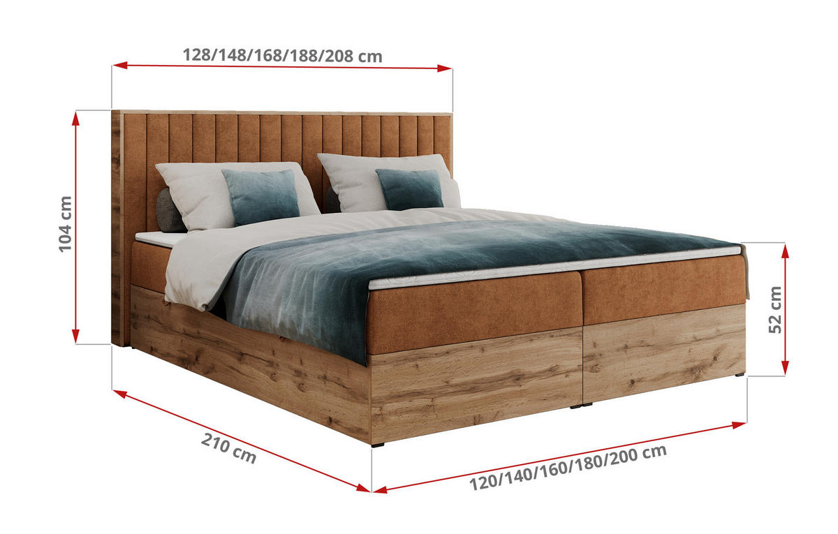 BOXBETT ALBERO 4 - 200/200 Orange Struktur - H4 - Orange, Holz/Textil (200/200cm) - MKS