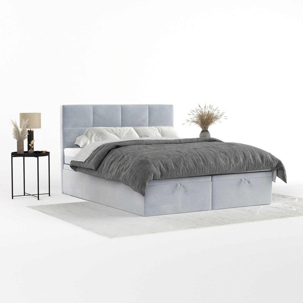 BOXBETT Tessa 140/200 cm Hellgrau im Paros Stoff - Hellgrau/Schwarz, Holz/Holzwerkstoff (140/200cm) - AltaBeds