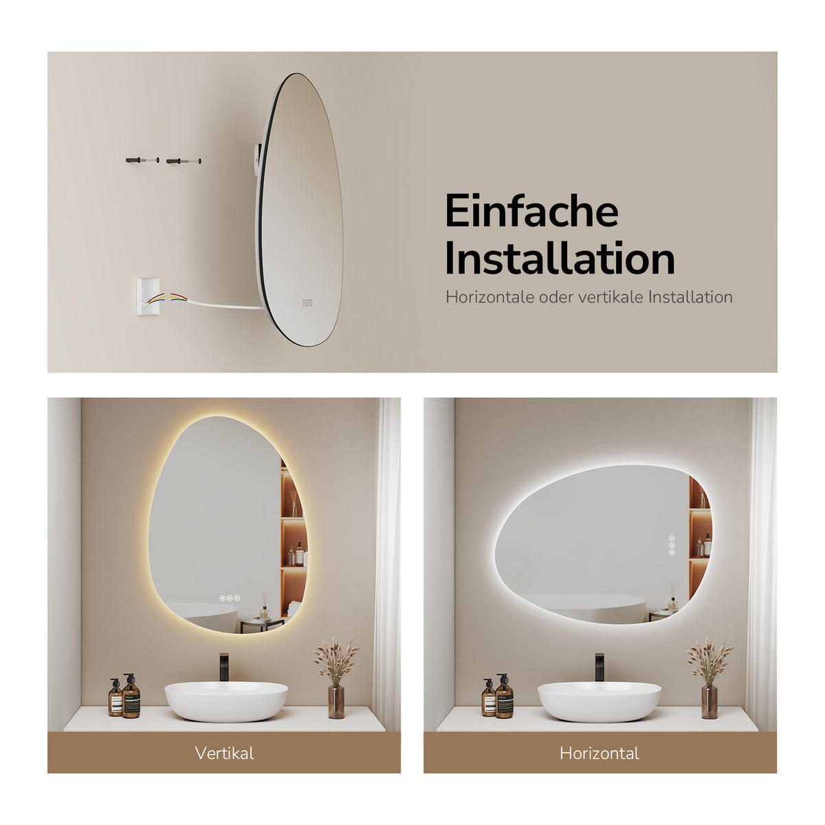 BADSPIEGEL mit Beleuchtung, Anti-Beschlag 75/55/3 cm - Weiß, Glas (55/2.9/75cm) - EMKE