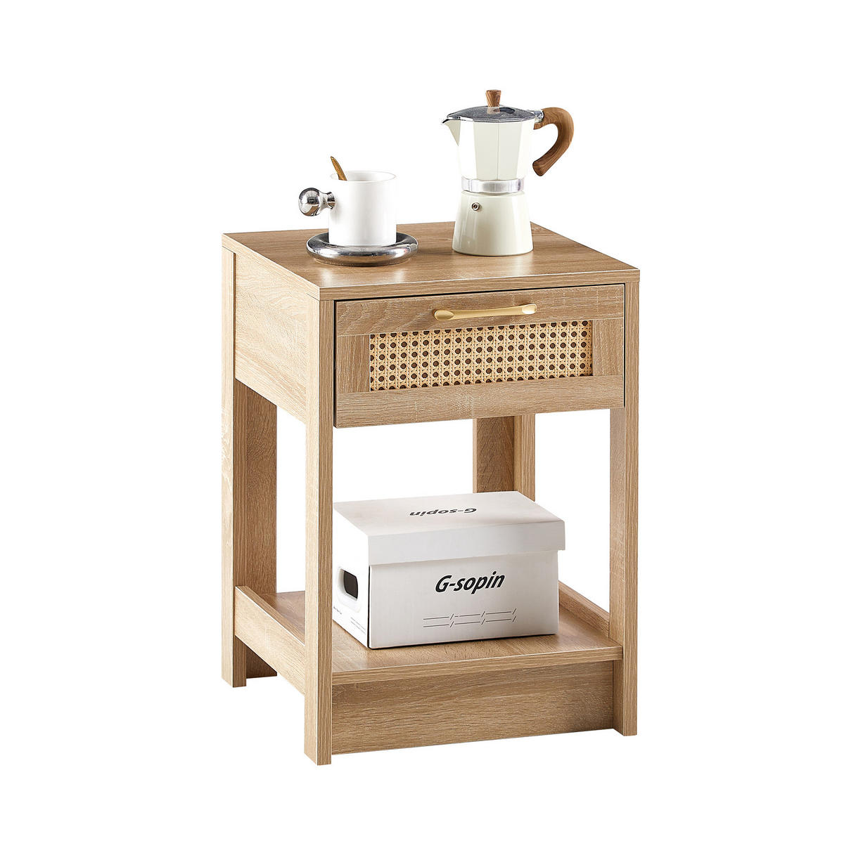 BEISTELLTISCH/NACHTTISCH, MDF in Rattan-Optik mit Schublade, 40/40/55 cm, Natur - Naturfarben, Holzwerkstoff (40/55/40cm) - Redom