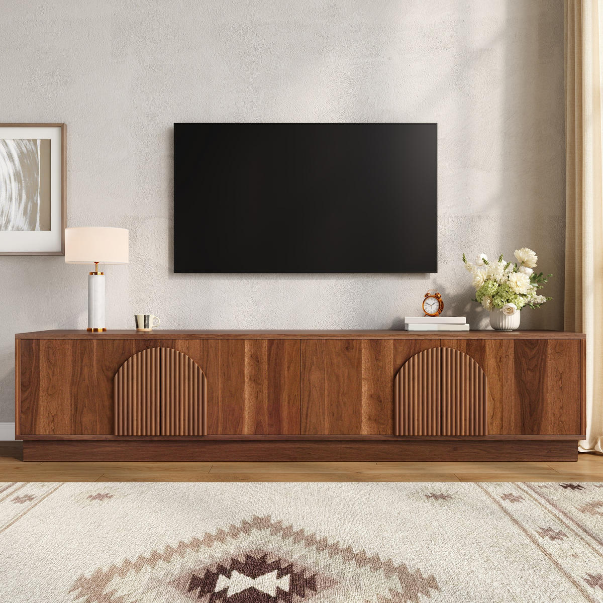 TV-ELEMENT180X40X44,5CM NussbaumRetroDesign mit LEDBeleuchtung PushtoOpen - Walnussfarben, Holz (47.5/18.49/115.49cm) - Raelunyi