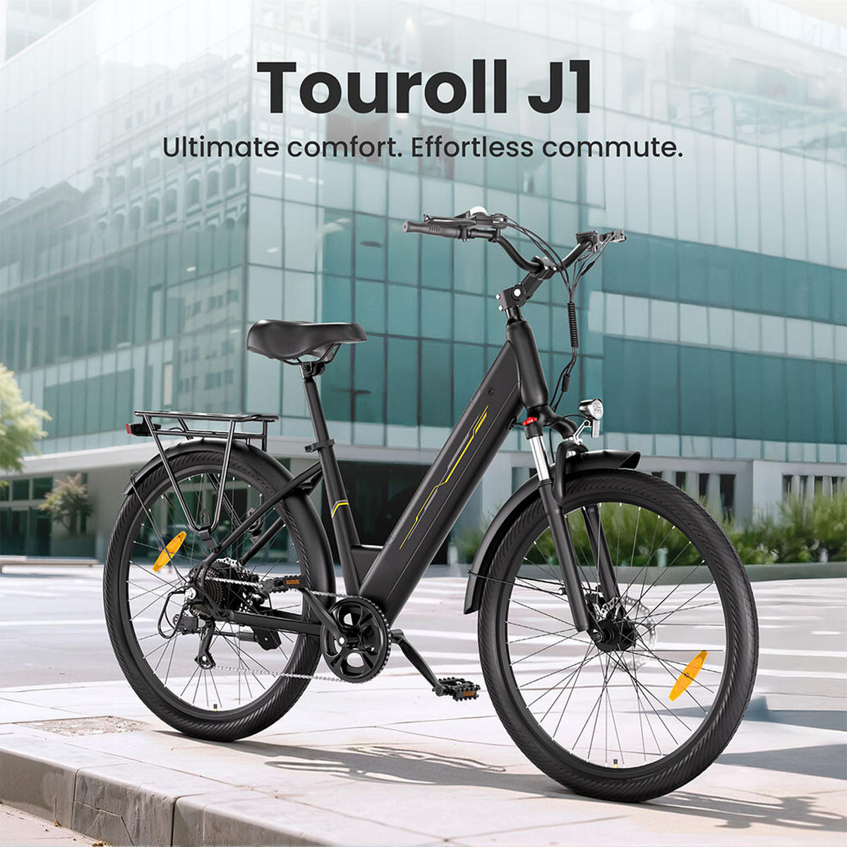 E-BIKE – 100 km Reichweite, 250W Motor, Komfort & Sicherheit im Alltag - Schwarz, Metall (85cm) - Touroll