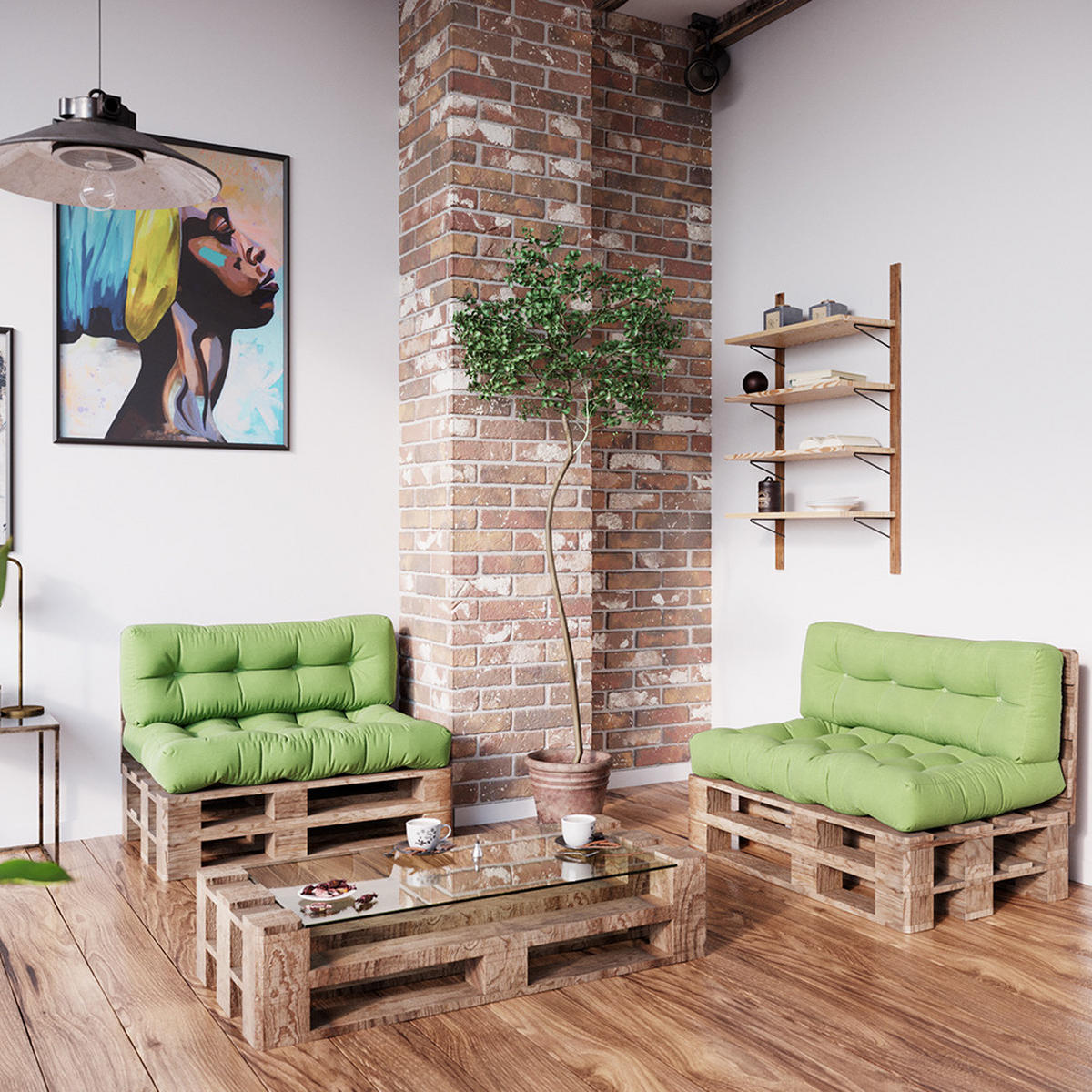 PALETTENKISSEN SET Flocken Grün 120 x 80 cm 2 Teile - Grün, Textil (120/80/15cm) - Vicco