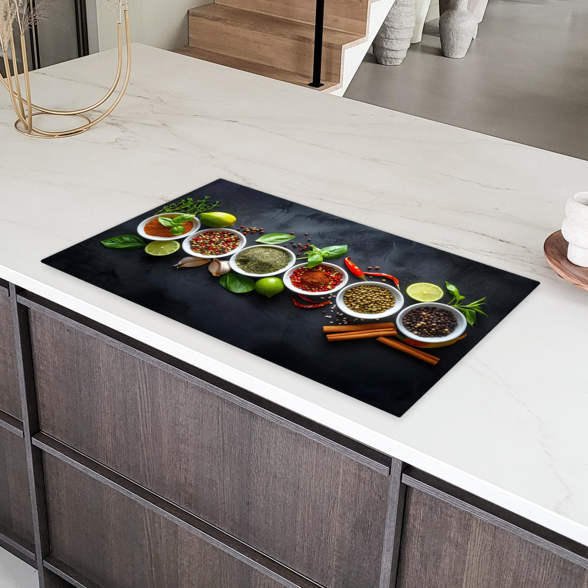 HERDABDECKPLATTE Kräuter - Gewürze - Konkrete Optik - Stilleben Induktionsschutz 91.2x52 cm - Multicolor, Kunststoff (91.2/52/0.2cm) - MuchoWow