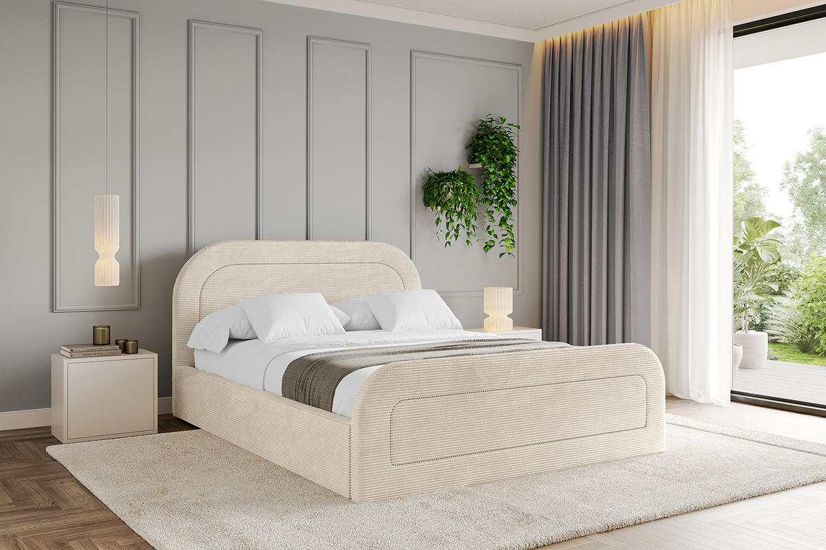 POLSTERBETT mit Bettkasten, Fußteil und Lattenrost, Boxbett ohne Matratze - LERAY-Z 180x200 Beige - Creme, Holzwerkstoff/Textil (180/200cm) - ALTDECOR