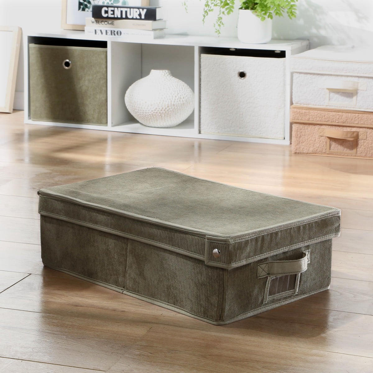 AUFBEWAHRUNGSBOX mit deckel aus kordstoff in khaki - 31,5/48/15 cm - Grün, Textil (33.5/48/15cm) - Calicosy