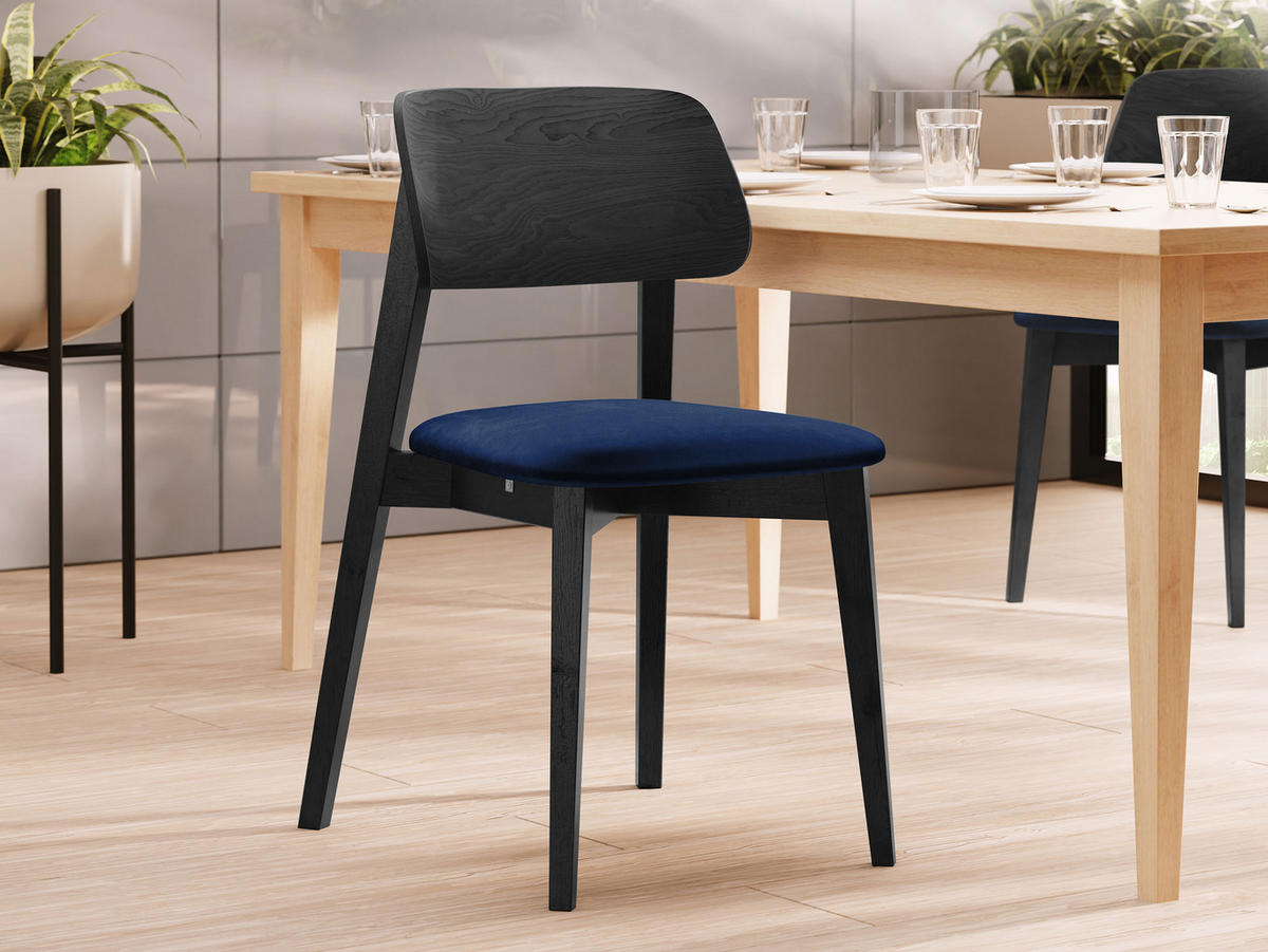 WOHNZIMMER STUHL KT63, Holzfarbe: Schwarz - Blau/Schwarz, Holz/Textil (47/80/49cm) - MIRJAN24