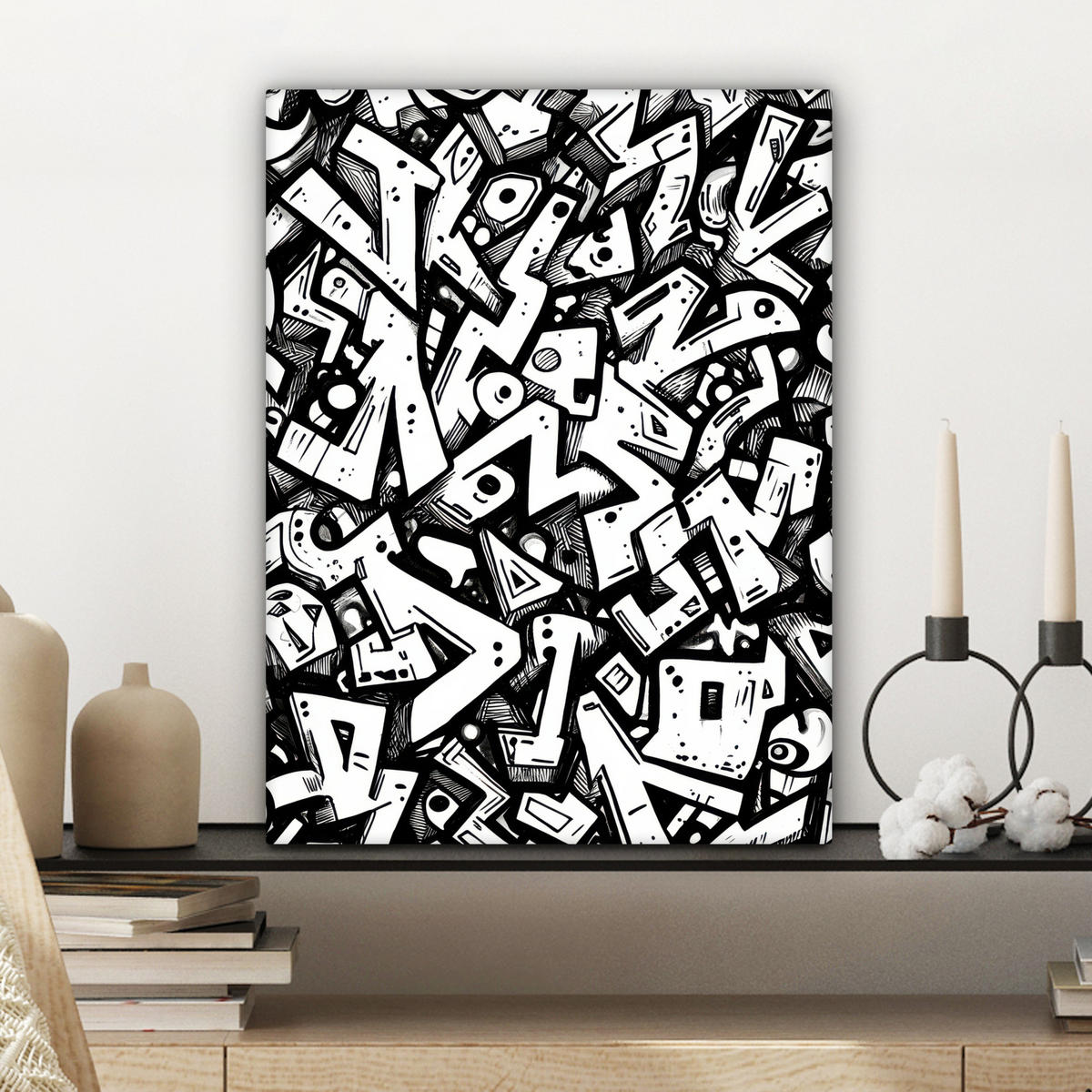 LEINWANDBILD Formen - Buchstaben - Graffiti - Schwarz Room Decor 30x40 cm - Schwarz, Textil (30/40cm) - MuchoWow
