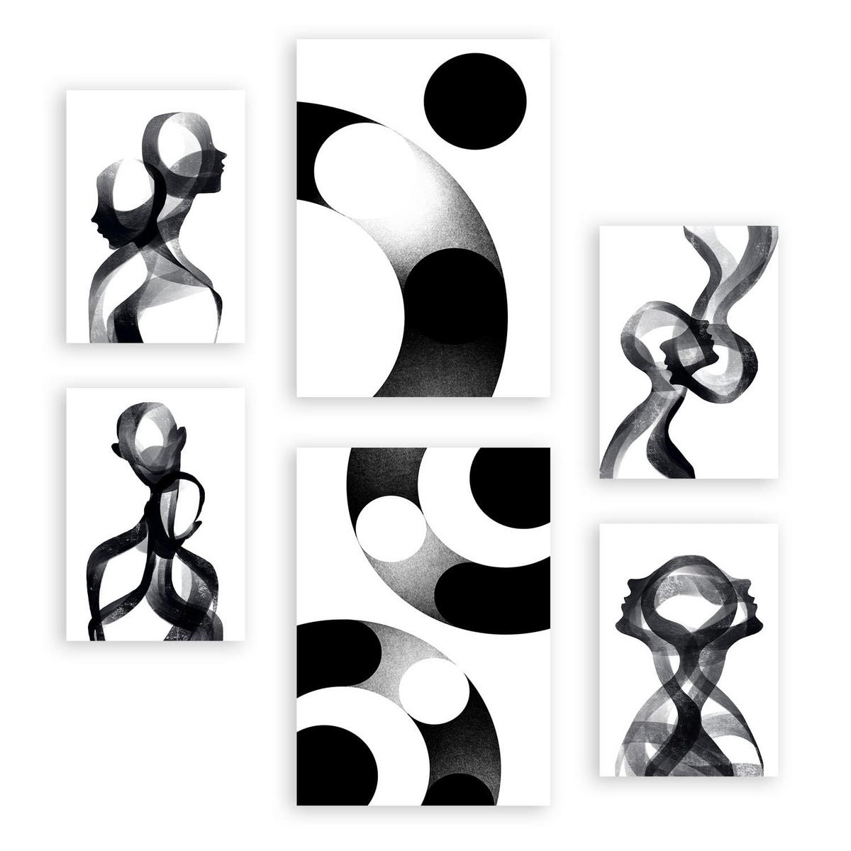 POSTER Set Mit 6 Stille Streifen In Liebhaber Abstrakt Ästhetische Dekorative Gemälde Für Ihr Wohnzimmer, Schlafzimmer, Zuhause A3 & A4 Rahmenlos - Klar, Papier (29/3cm) - Nacnic