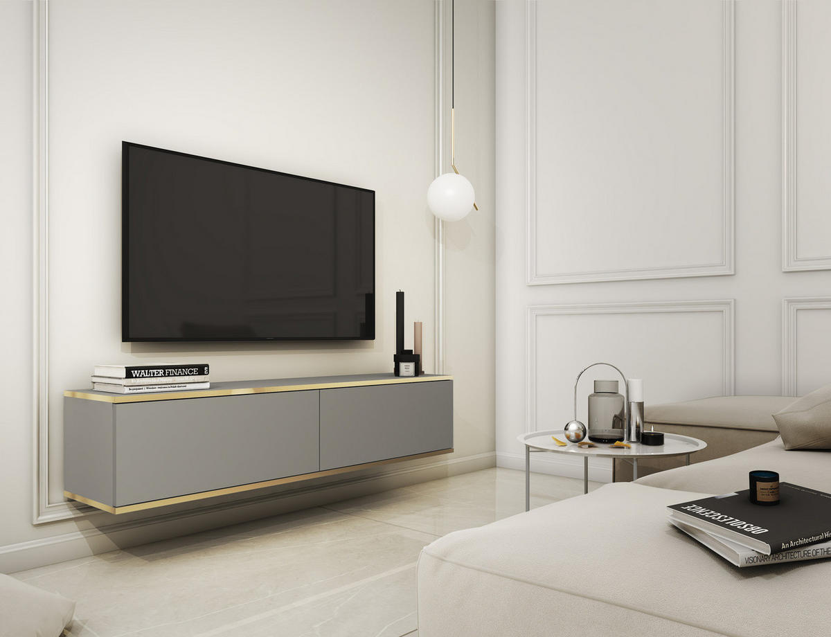 TV-LOWBOARD FORNO (Grau, Goldene Details, 2 Türen, 135 cm) - Grau, Holz/Holzwerkstoff (135/30/32cm) - Ravio