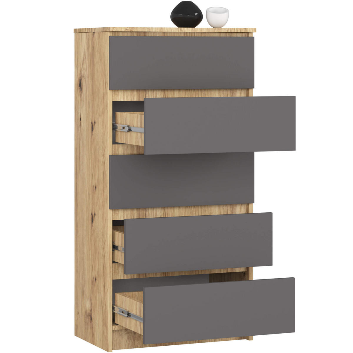 KOMMODE Eiche Artisan, Graphit Grau 121/60/40 - Eiche Artisan, Holzwerkstoff (60/121/40cm) - RAUMHIRSCH FURNITURE
