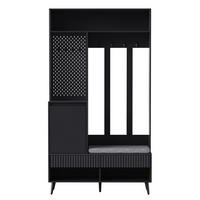 FLURGARDEROBE mit Sitzbank, 4 Haken und Schuhablage in Schwarz 100/35/180 cm - Schwarz, Holzwerkstoff (100/180/35cm) - BEAOK