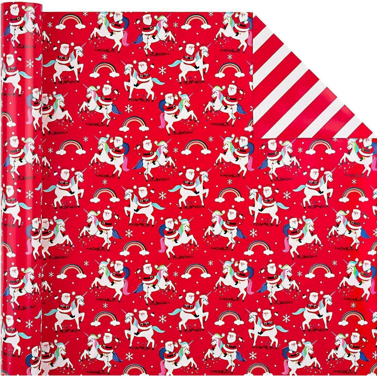 GESCHENKPAPIER Wendbar 43,2 cm x 10 m Weihnachtsmann Einhorn Streifen - Multicolor, Papier (4/44/4cm)