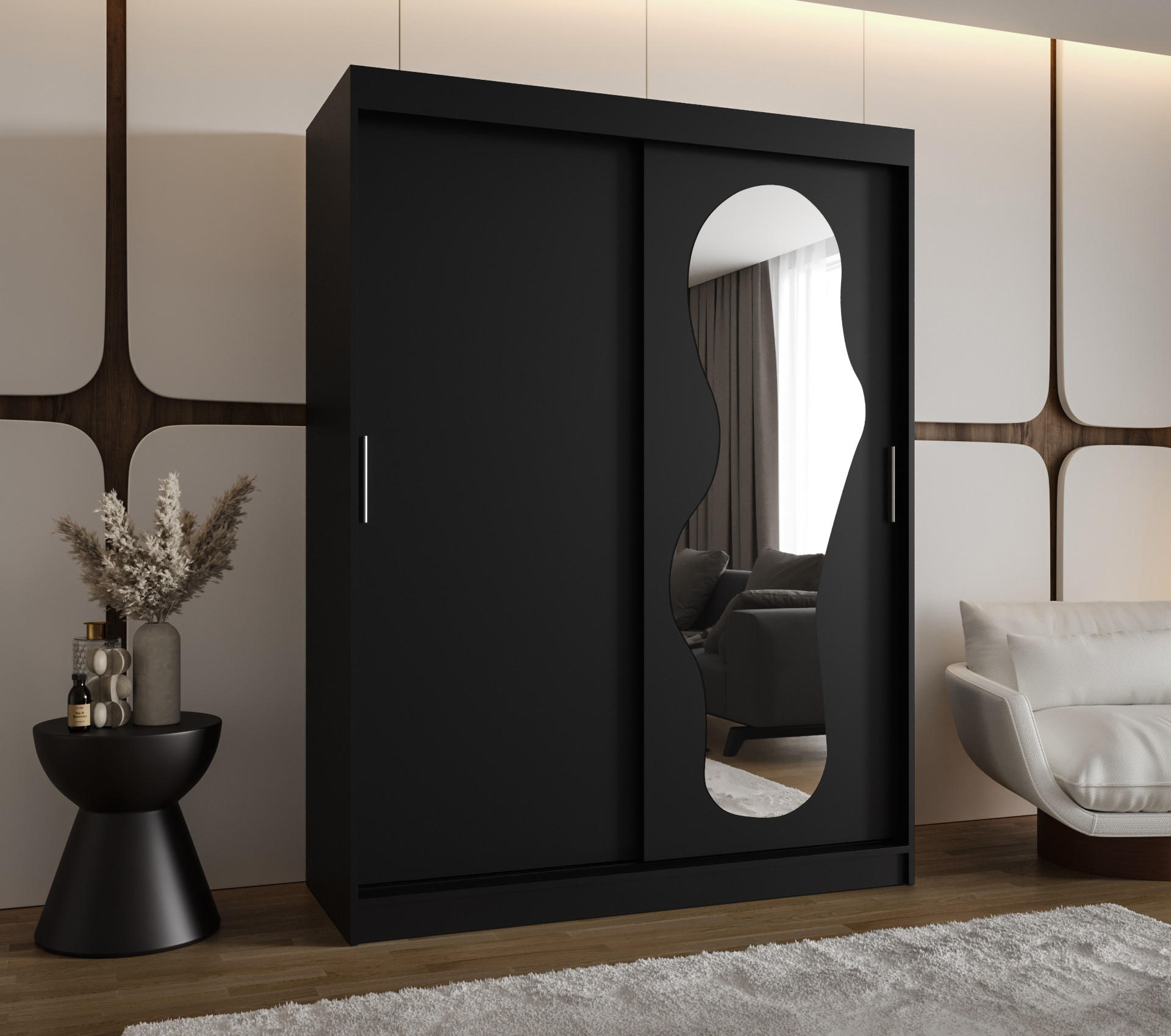 SCHWEBETÜRENSCHRANK 200/150/62 2-türig - Silberfarben/Schwarz, Holz (150/200/62cm) - MÖBEL KRYSPOL