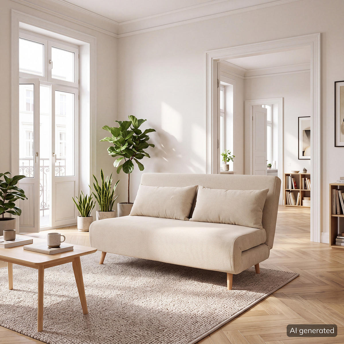 SCHLAFSOFA - Beige/Buchefarben, Holz/Buchenholz (141/81/90cm) - home24