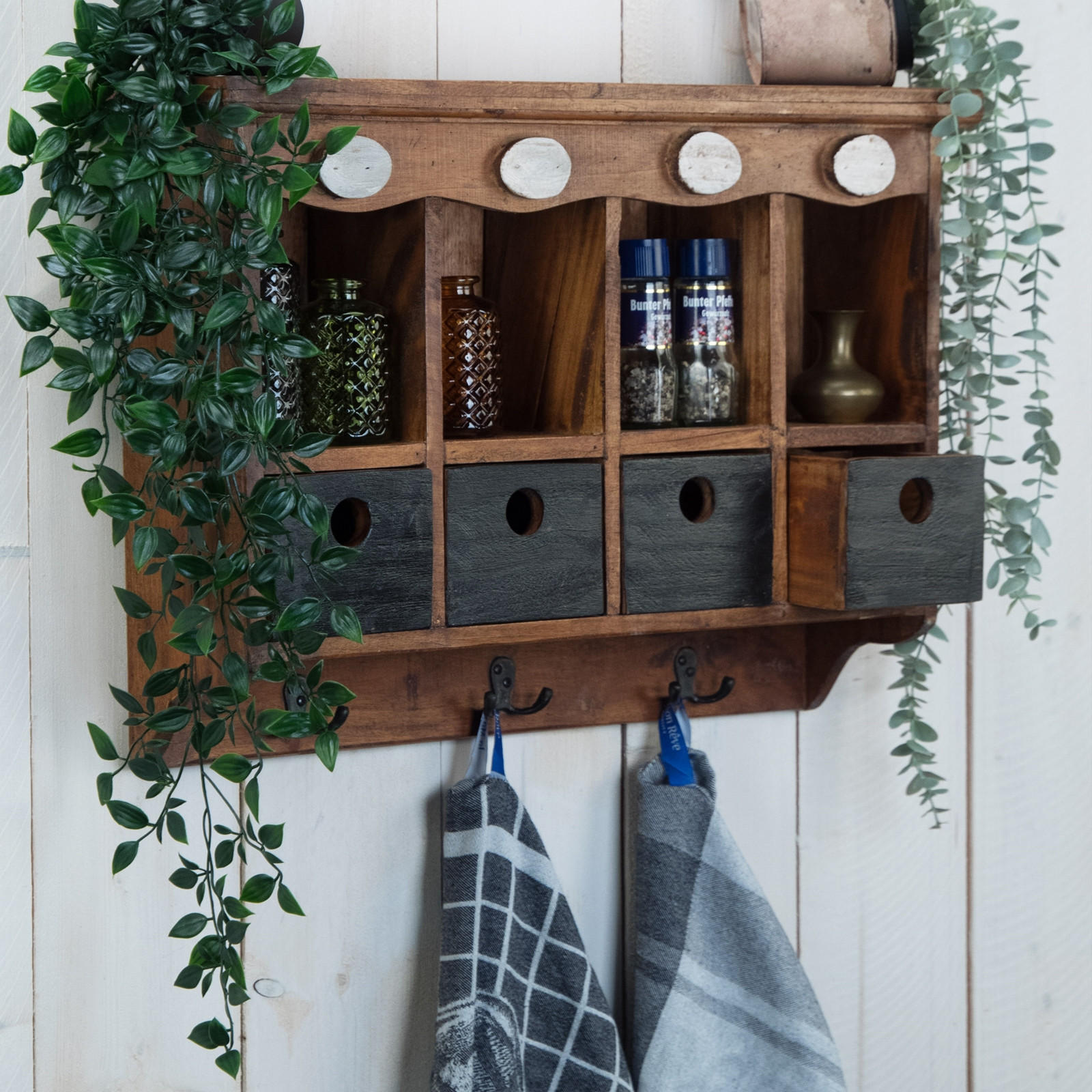 WANDREGAL Luna Mahagoni Holz, mit 4 Schubladen und 3Haken naturfarben-schwarz - Naturfarben, Holz (60/43/16cm) - DESIGN DELIGHTS