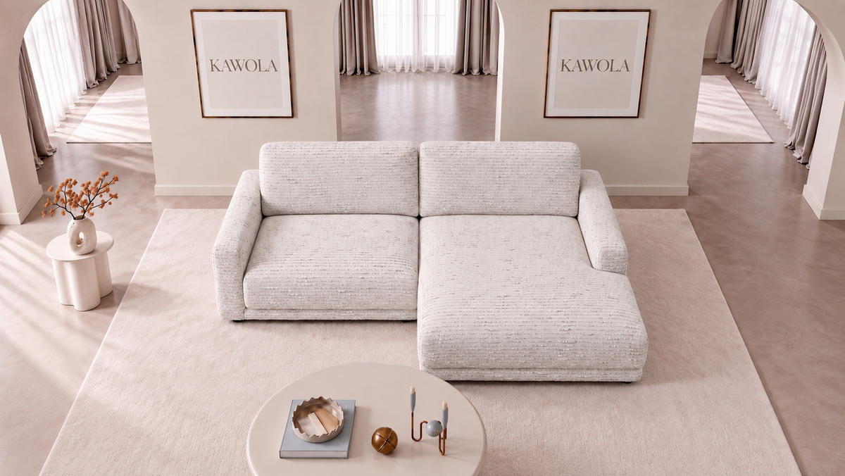 ECKSOFA MARLIN Cremeweiß Flachgewebe - Creme/Schwarz, Kunststoff/Textil (262/168cm) - KAWOLA