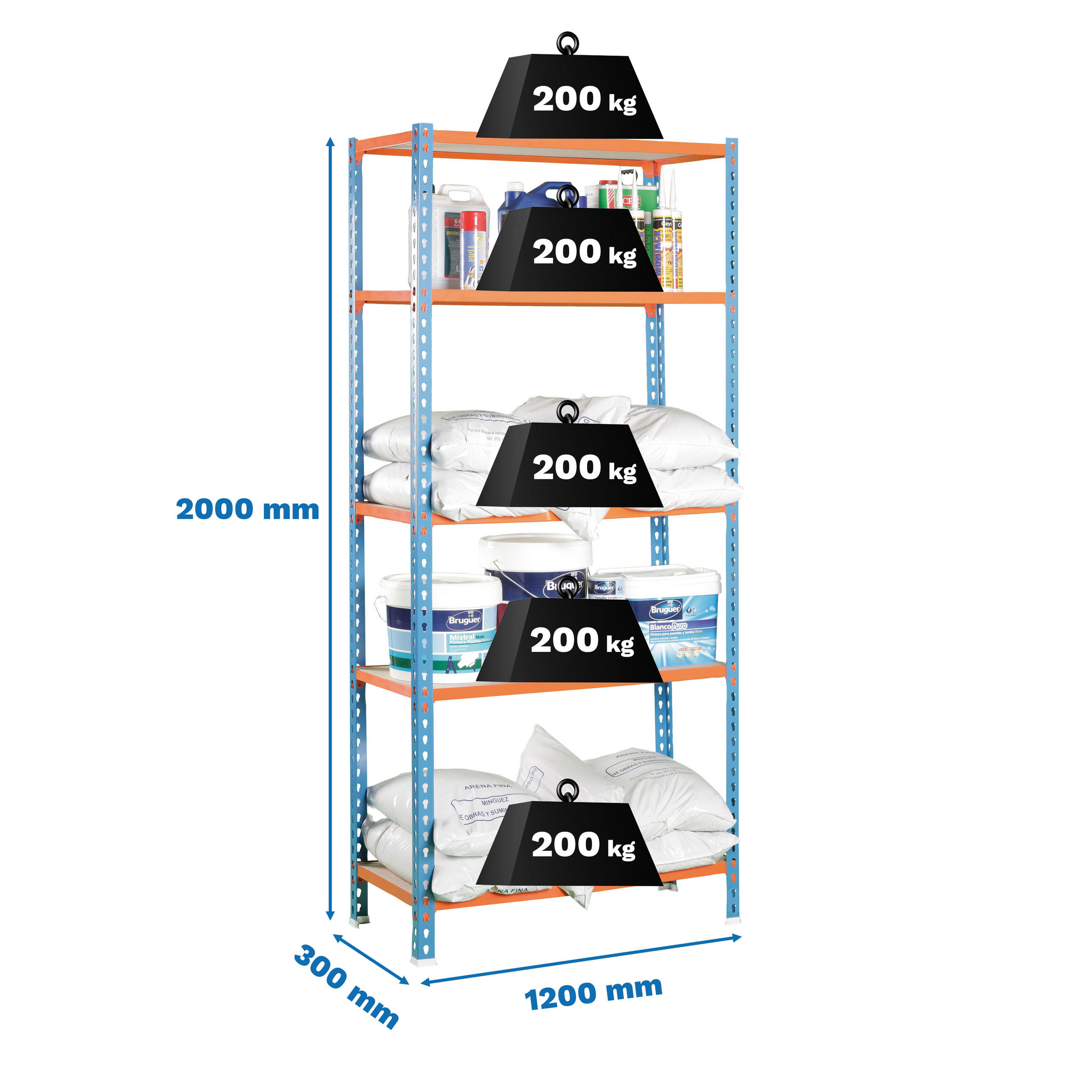 SCHWERLASTREGAL Big Muli HxBxT 200 x 120 x 30 cm 5 Fachböden Fachlast 200 kg Blau - Blau, Metall (120/200/30cm) - PROREGAL