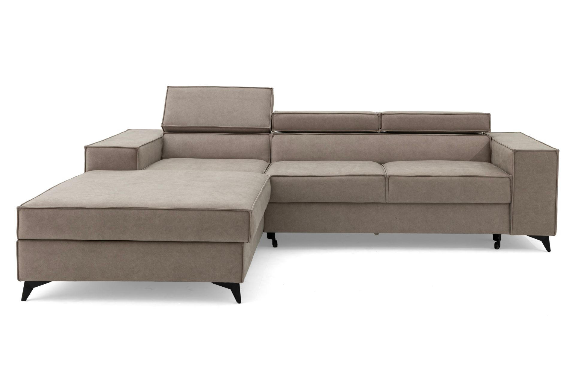 ECKSOFA PURE S Links mit Schlaffunktion 127x215 Velours Creme - Creme/Schwarz, Holz/Textil (281/204cm) - Muffo