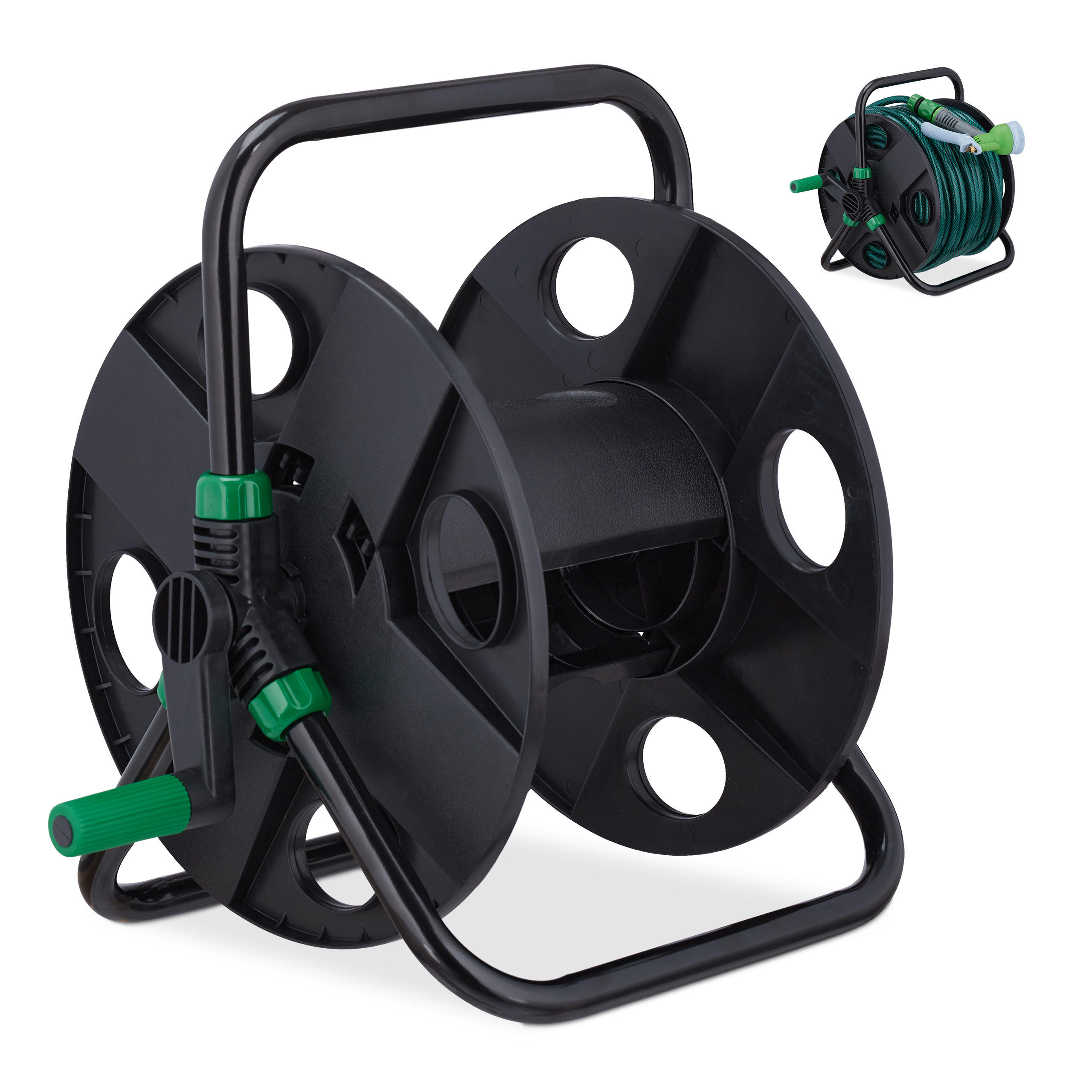 SCHLAUCHTROMMEL - Schwarz, Kunststoff/Metall (42/38/31cm) - Relaxdays