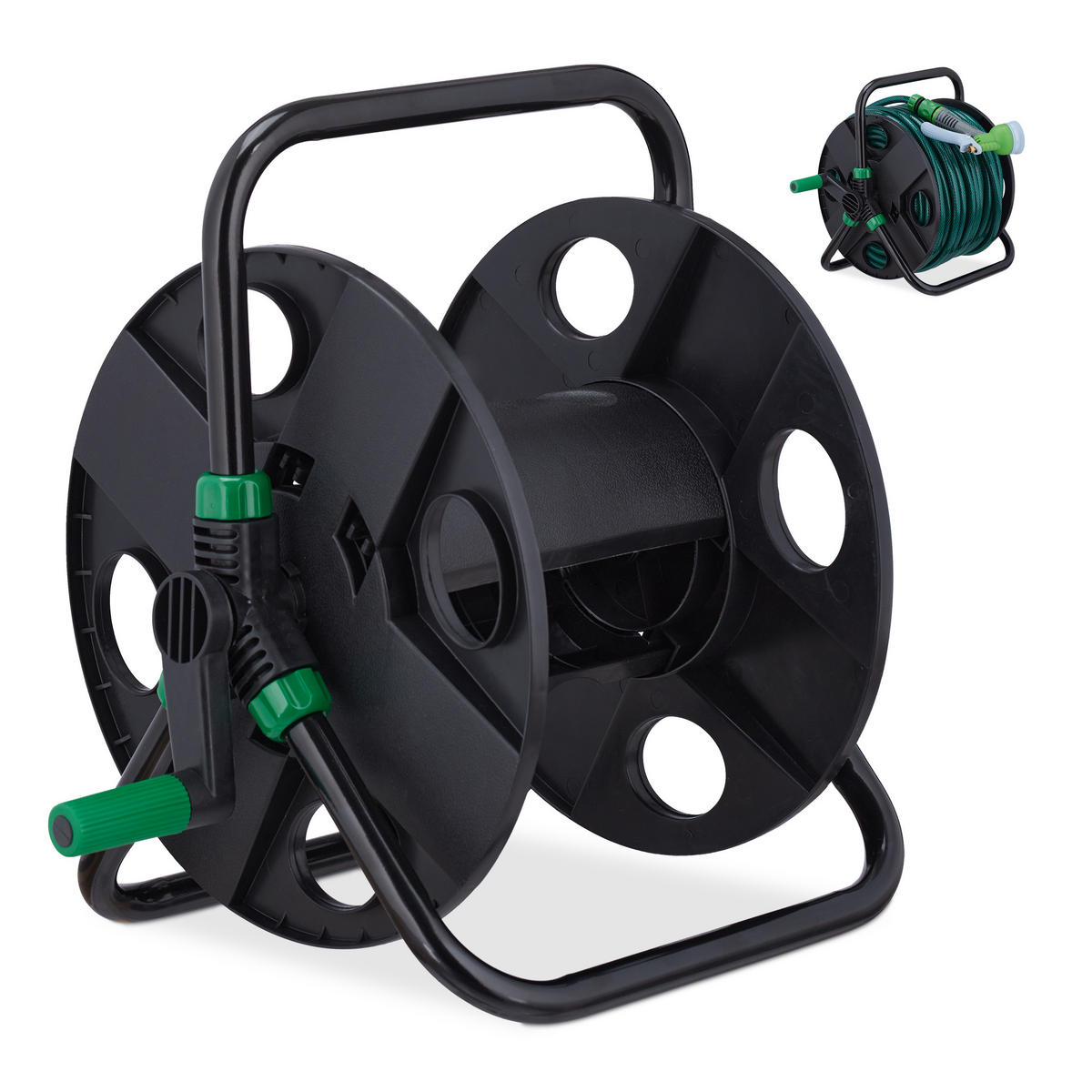 SCHLAUCHTROMMEL - Schwarz, Kunststoff/Metall (42/38/31cm) - Relaxdays