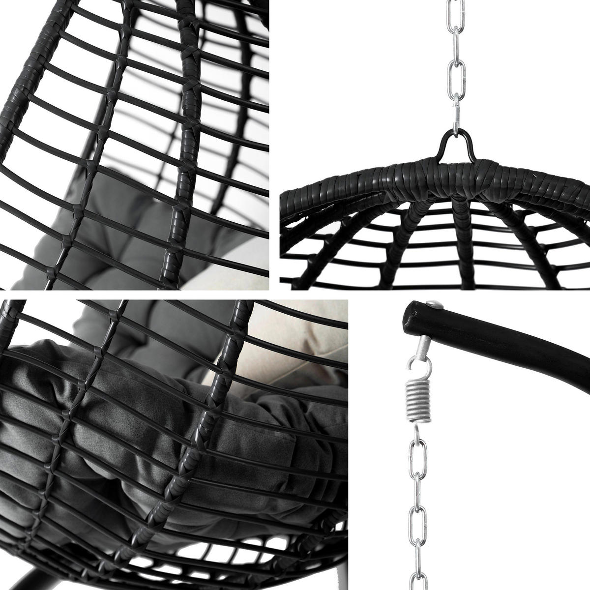 HÄNGESESSEL Amara - Schwarz/Grau, Metall (111/195/105cm) - MIRJAN24