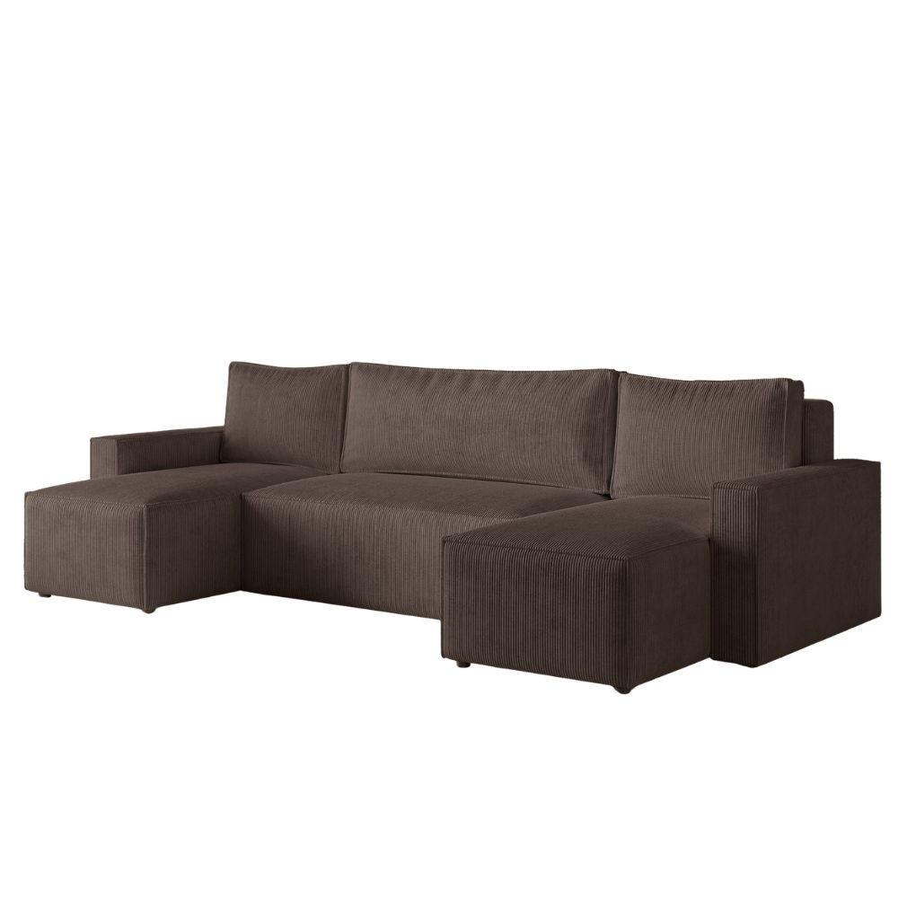 ECKSOFA LIVIO U mit Schlaffunktion und Bettkasten – Moderne Wohnlandschaft in U-Form (POSO 06) - Braun, Holz (300/90/142cm) - Dekori_Interiors