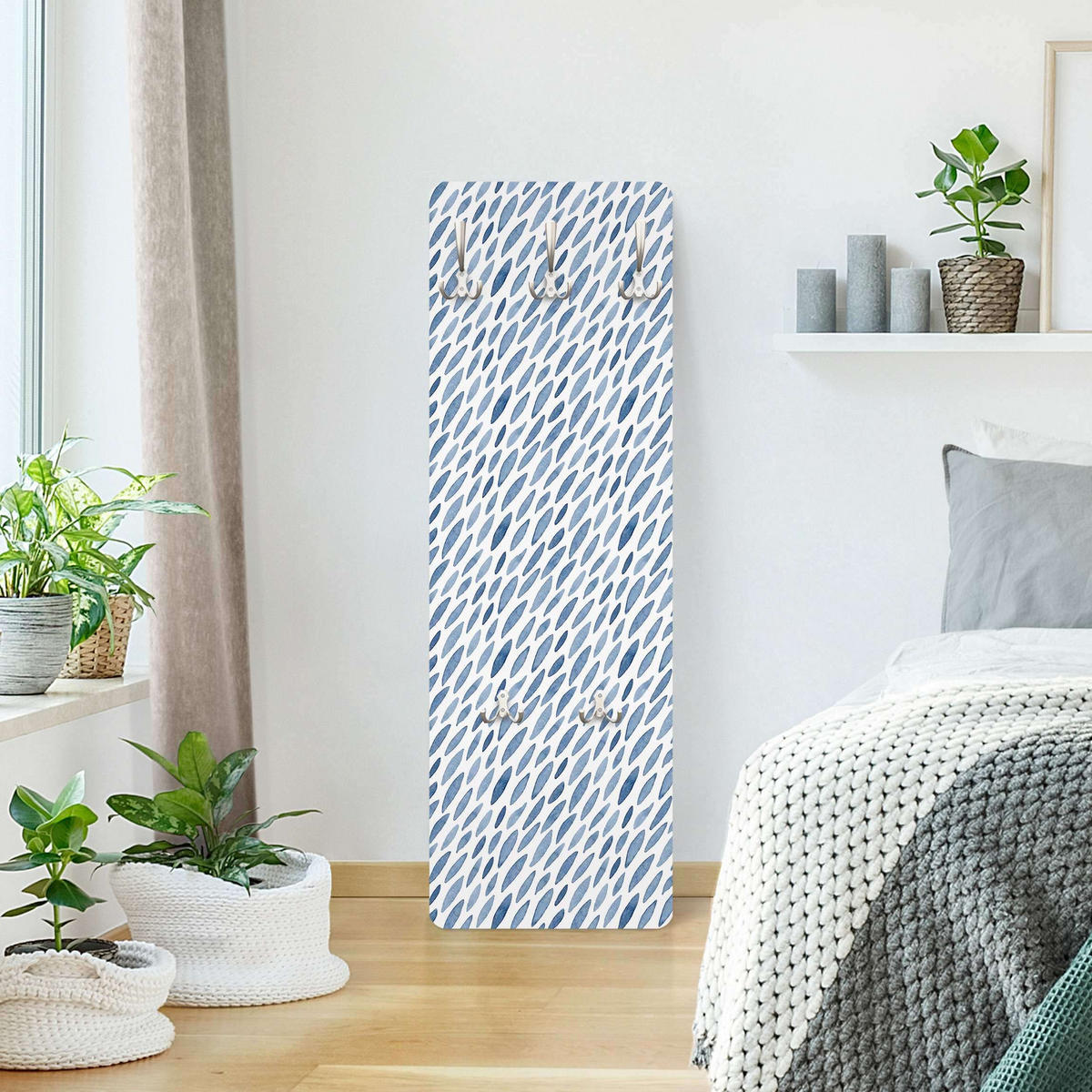 WANDGARDEROBE - Aquarell Regen in Indigo klein und groß 34/105 cm - Blau, Holzwerkstoff (34/105/1.6cm) - Bilderwelten