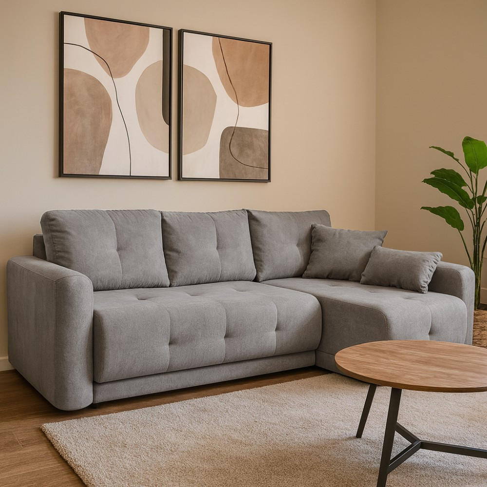 ECKSCHLAFSOFA Vero mit Bettkasten, universelle Ottomane, Grau - Schwarz/Grau, Textil (239/153cm) - Beautysofa