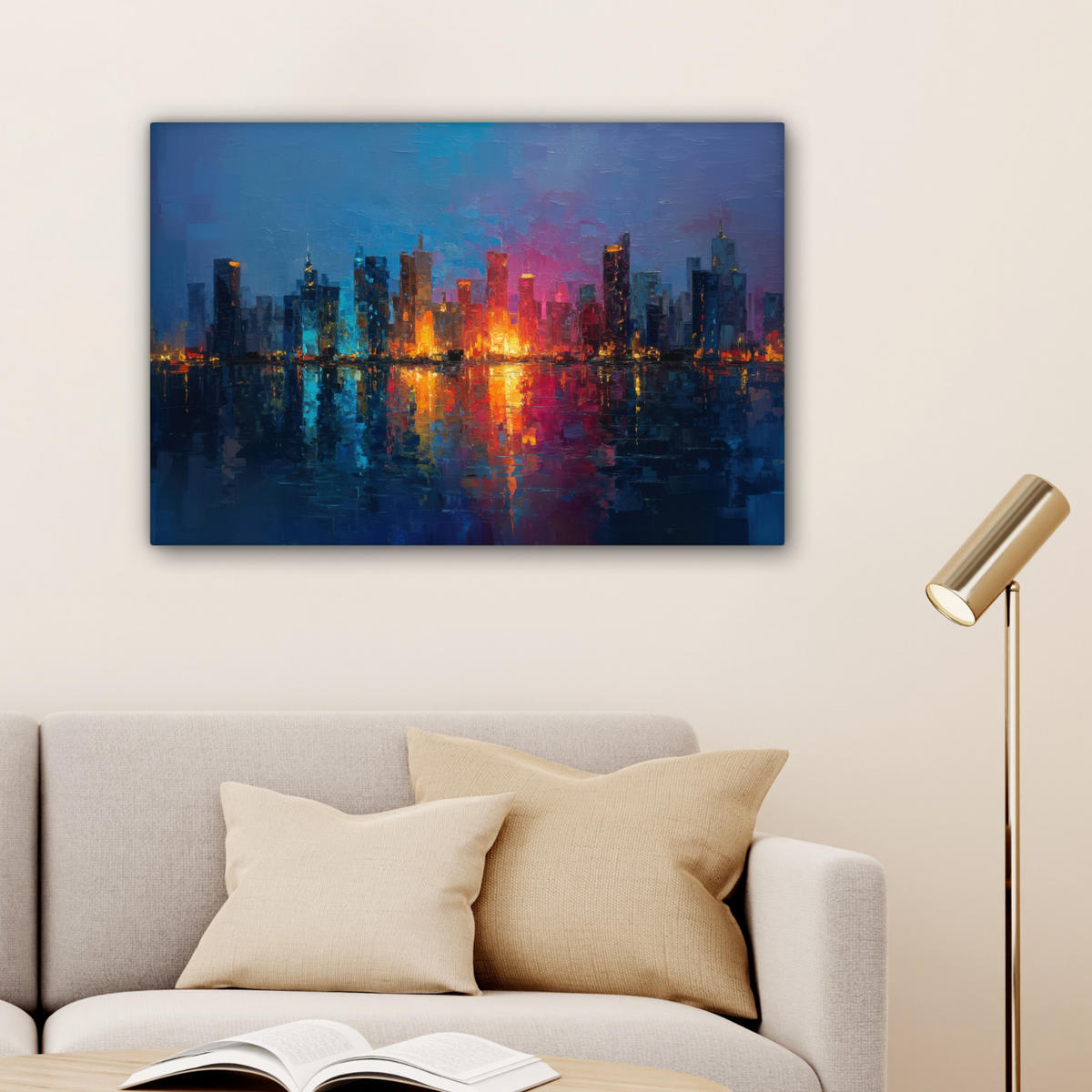 LEINWANDBILD Skyline - Pinselstriche - Dunkelblau - Leuchtend Gemälde 60x40 cm - Blau, Textil (60/40cm) - MuchoWow