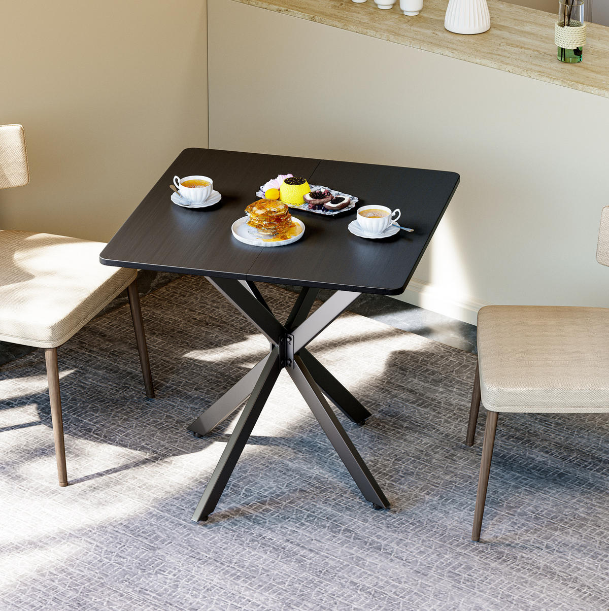BEISTELLTISCH 80/80/75 cm mit X-Gestell und höhenverstellbaren Füßen, Schwarz - Schwarz, Holzwerkstoff (80/80/75cm) - Redom