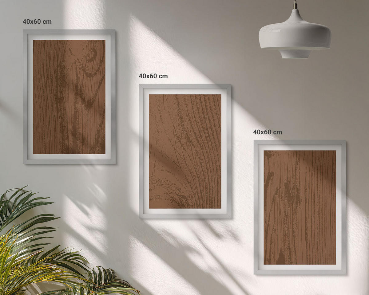 BILDER SET 3er Set - 40x60 cm Silberner Rahmen - Holzstruktur, Rinde, Minimalismus - Silberfarben, Kunststoff (40/60cm) - TULUP