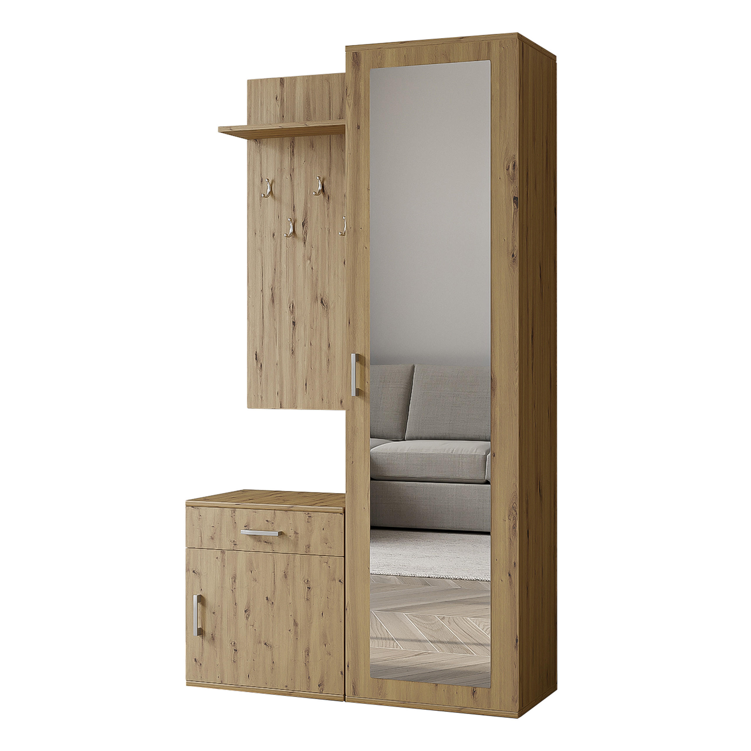 GARDEROBENSCHRANK VENTO 100/180,5/35 cm Modern Garderobe-Set Eiche Artisan - Eiche Artisan, Holzwerkstoff (100/180.5/35cm) - MASSENO