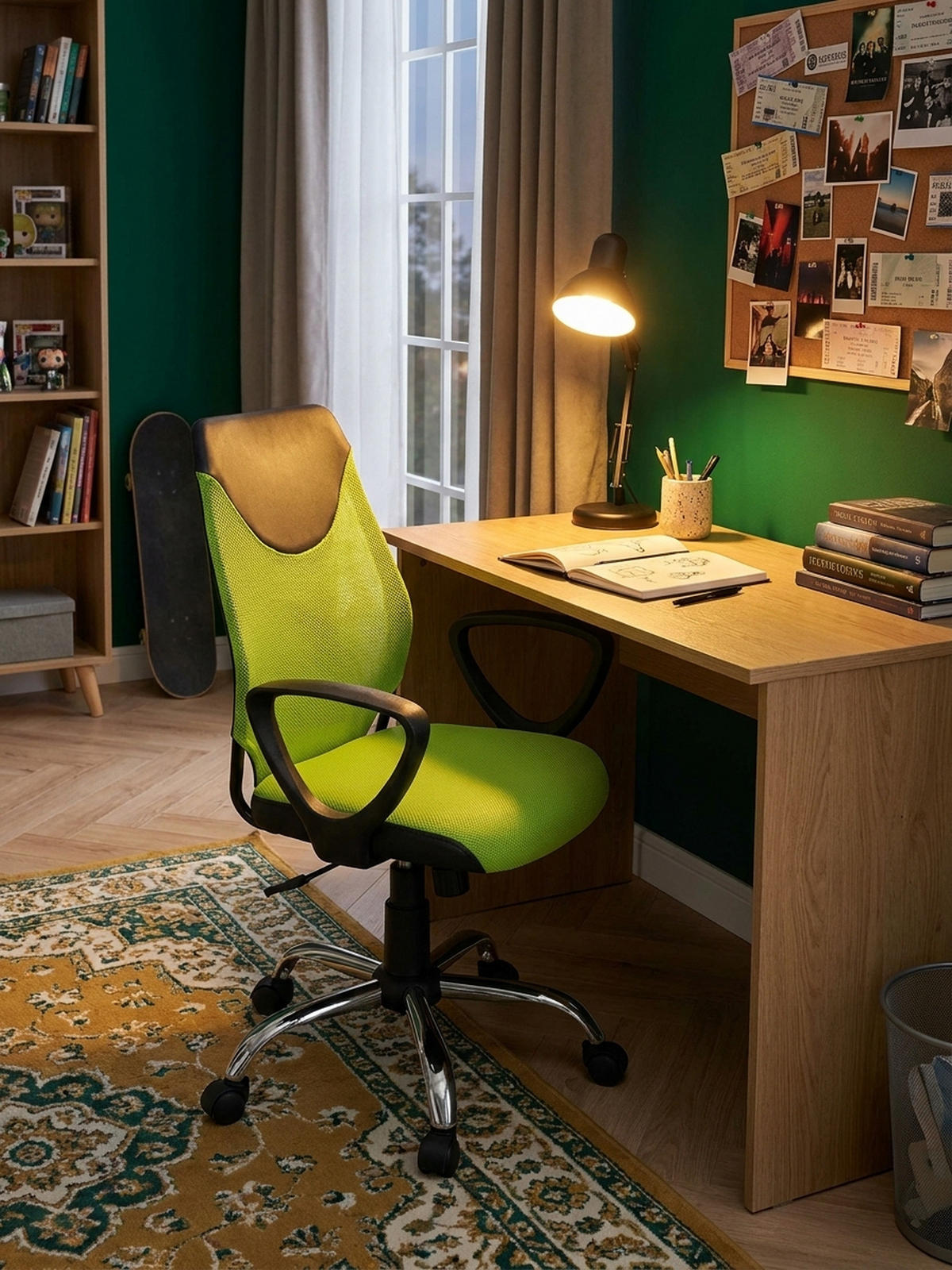 JUGENDDREHSTUHL Nylon Ergonomisch Höhenverstellbar DAVOS, Grün 60x60x101 cm - Silberfarben/Schwarz, Textil/Metall (60/101/60cm) - KADIMA DESIGN