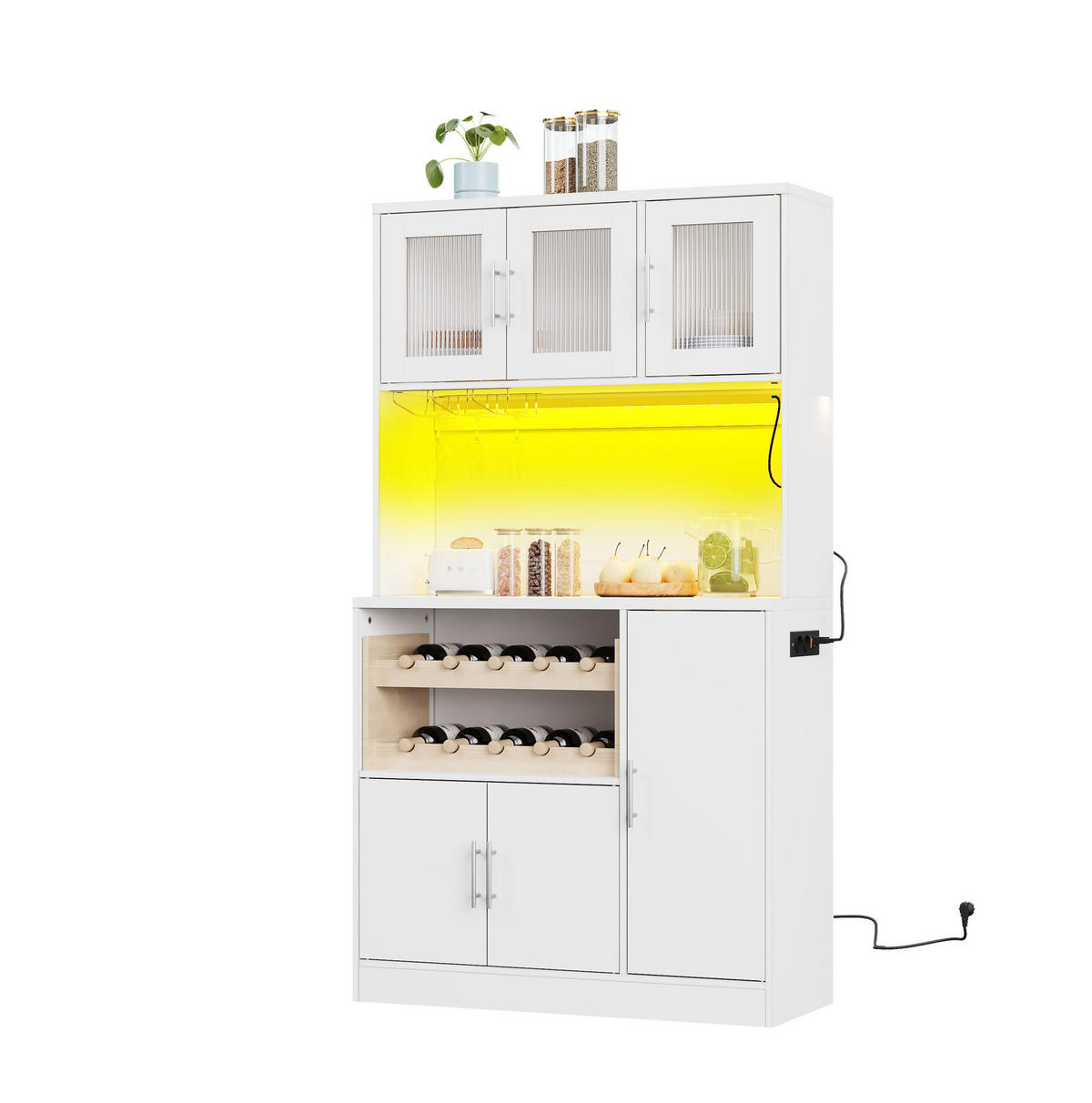 BUFFET 100/40/180 cm weiß aus MDF mit LED und Steckdose - Weiß, Holzwerkstoff (100/180/40cm) - OKWISH