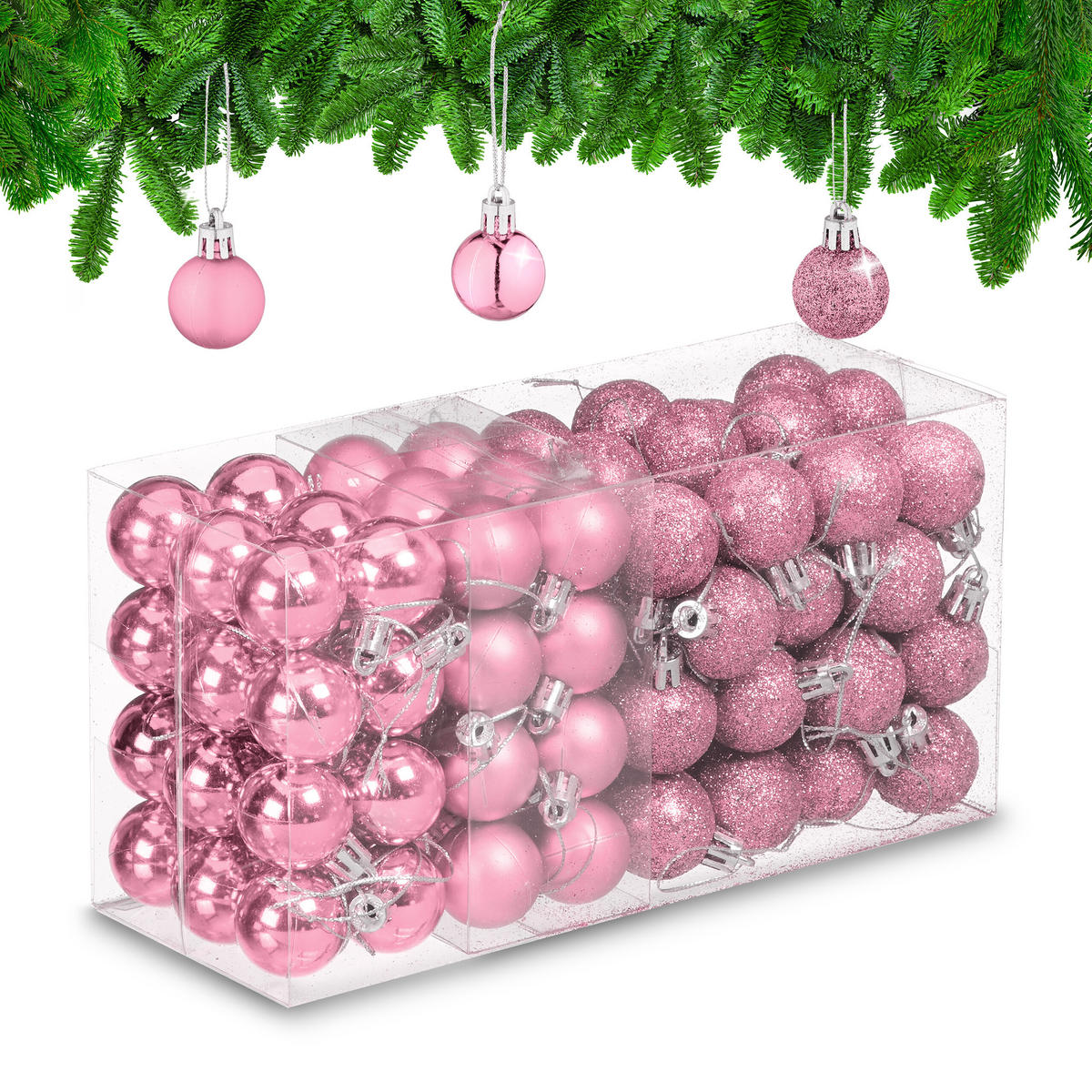 96-TLG.WEIHNACHTSKUGELN-SET - Rosa, Kunststoff (3/4/3cm) - Relaxdays