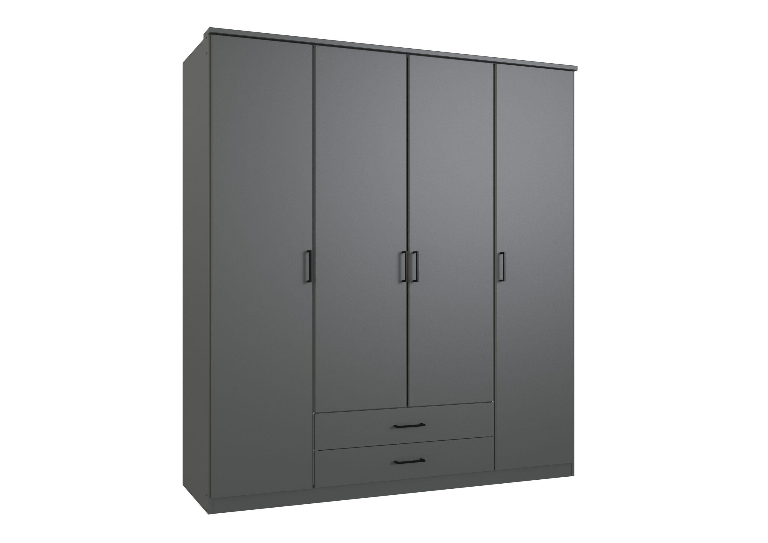 DREHTÜRENSCHRANK Stolpen in Grafit stilvoll mit Griffen in Schwarz 180 x 199 x 58 cm, BxHxT Kleiderschrank 4 türig - Grau, Holzwerkstoff (80/200/120cm)