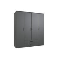 DREHTÜRENSCHRANK Stolpen in Grafit stilvoll mit Griffen in Schwarz 180 x 199 x 58 cm, BxHxT Kleiderschrank 4 türig - Grau, Holzwerkstoff (80/200/120cm)