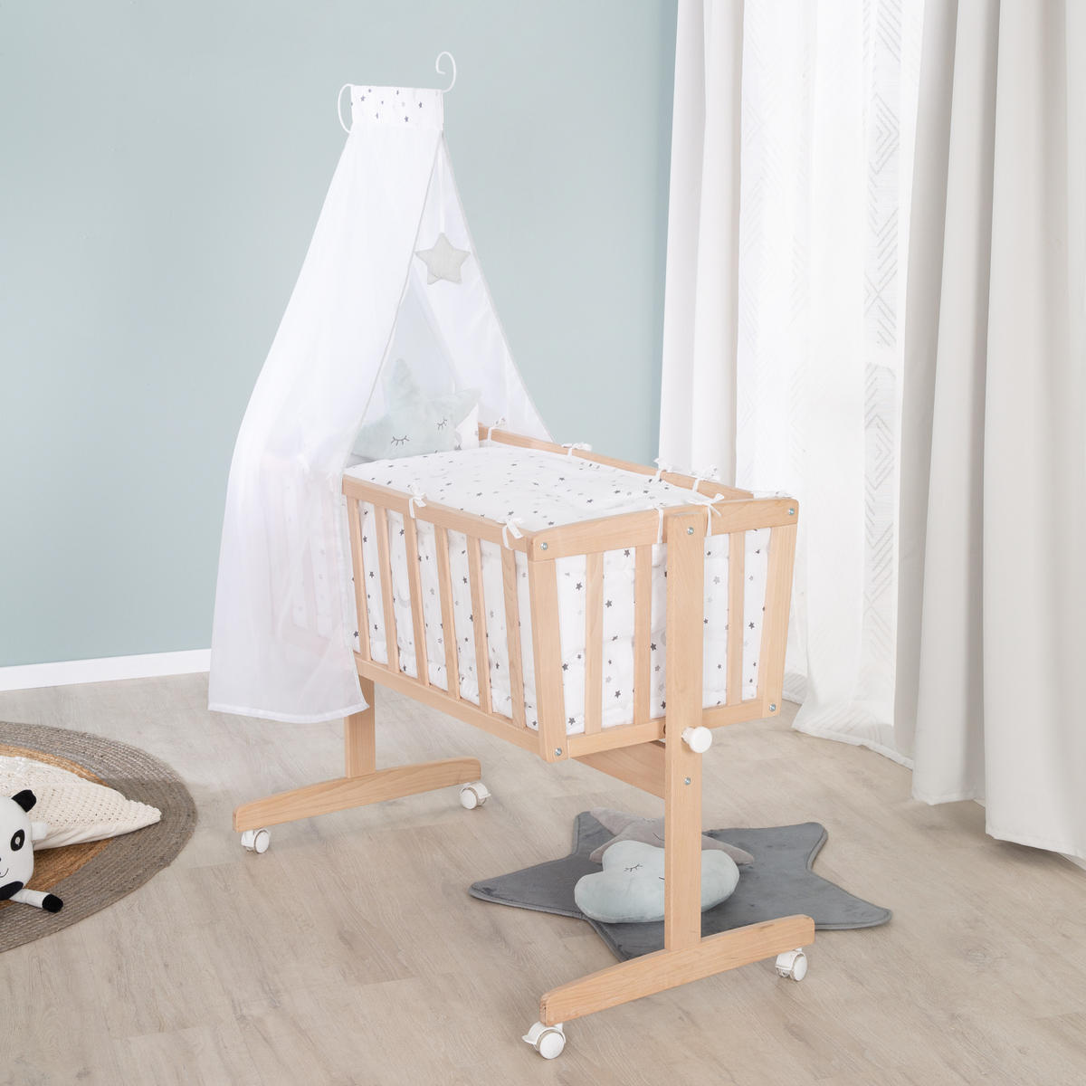 BABYWIEGENSETT Sternenzauber grau - Naturfarben, Holzwerkstoff/Textil (40/90cm) - Roba