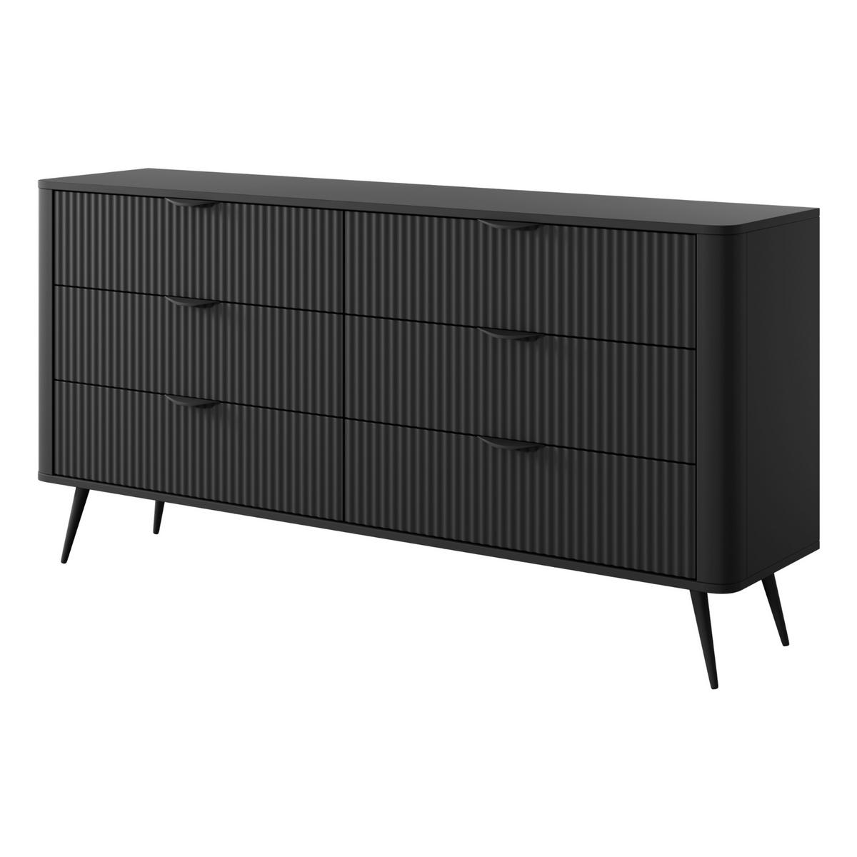 SIDEBOARD LEKNES KOM1 Reliefierte Fronten aus MDF-Platte Schwarz Schwarz - Schwarz, Glas/Holzwerkstoff (163/81/38cm) - Komodee
