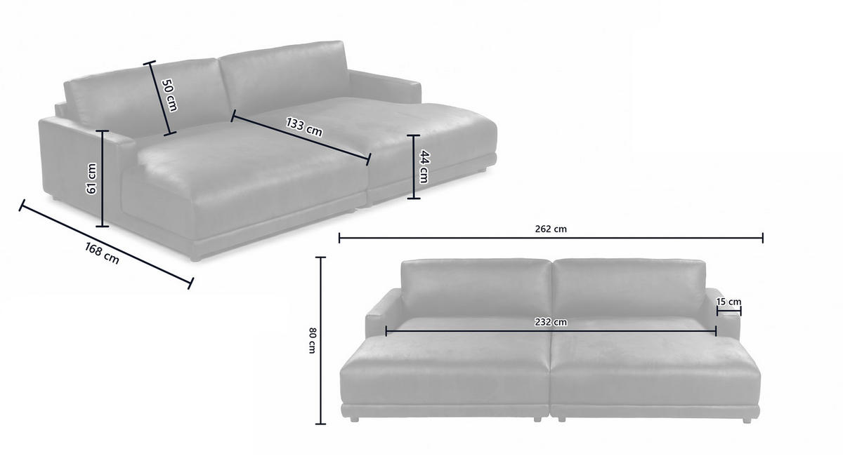 BIG SOFA MARLIN Beige Bouclé - Beige/Schwarz, Kunststoff/Textil (262/80/168cm) - KAWOLA