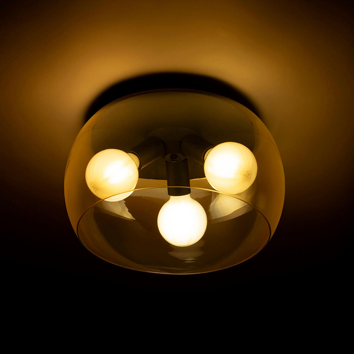 DECKENLEUCHTE AMANDA Matt schwarz Bernsteinfarbenes Glas 45 W - Schwarz, Glas (40/40/23cm) - Rendl