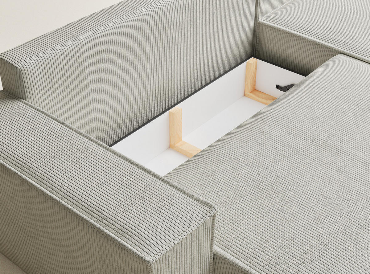 ECKSOFA MIT SCHLAFFUNKTION Maze Creme Samtstoff - Creme/Schwarz, Holz/Holzwerkstoff (294/185cm) - Maison de Reve