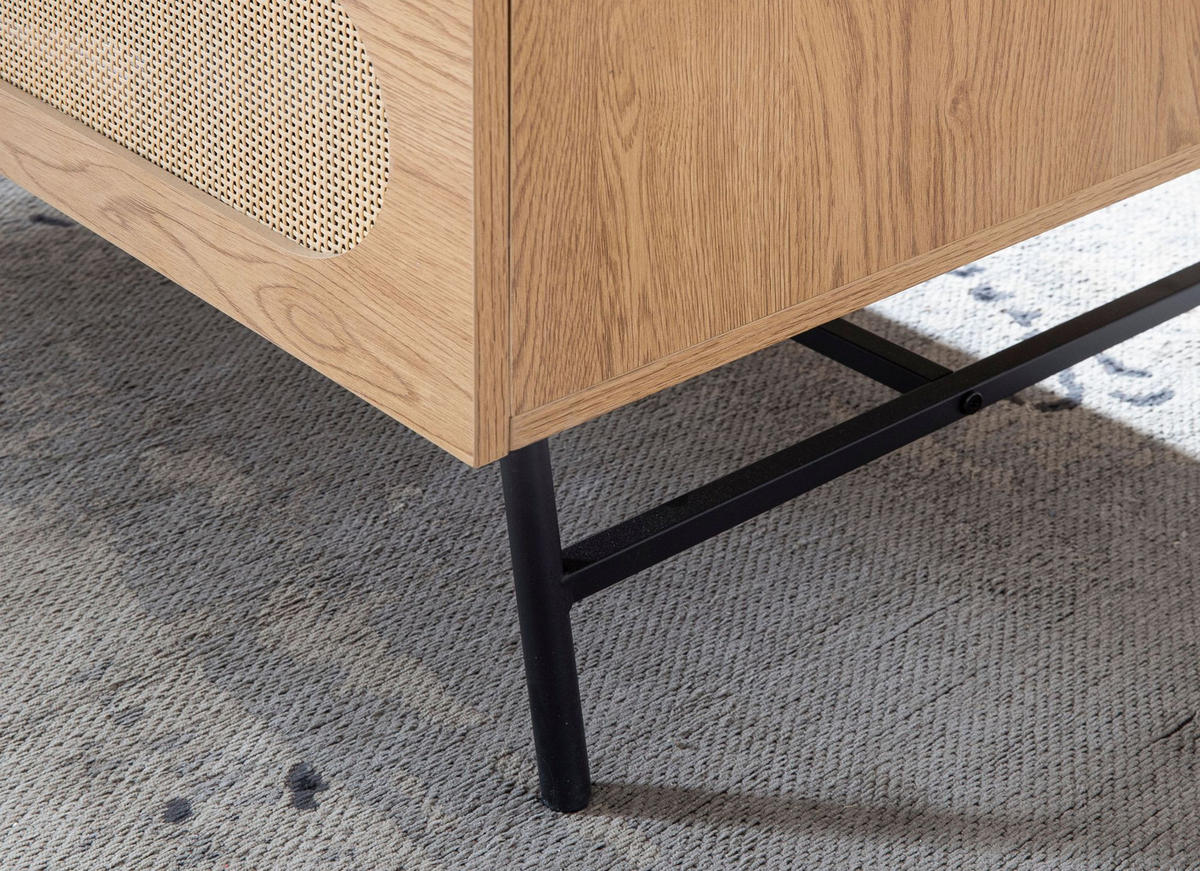COUCHTISCH in Eiche-Dekor und Rattan, 100x60x45 cm, mit integriertem Stauraum - Schwarz/Braun, Holzwerkstoff/Metall (60/100/45cm) - KADIMA DESIGN