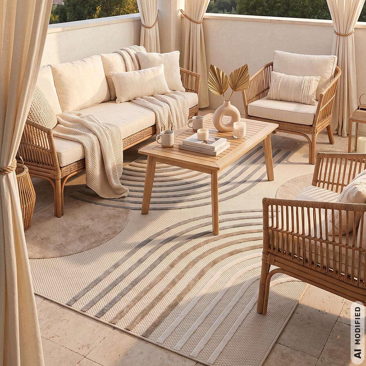 TEPPICH In-& Outdoor Fano Vento Mazovia 120x170cm Braun Creme Geometrisch Kurzflor - Braun, Textil (120/170cm) - Mazovia