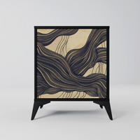 SIDEBOARD UNIFIED FRAGMENTS, Schwarz, 57,5x42x70,5 cm, Schwarze Metall-Sternfüße - Multicolor/Schwarz, Holzwerkstoff/Metall (57.5/70.5/42cm) - SpaceRebels